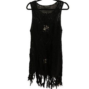 Forever 21 Curve Black Crochet Swimsuit Cover-up Dress with Tassels Size 2X